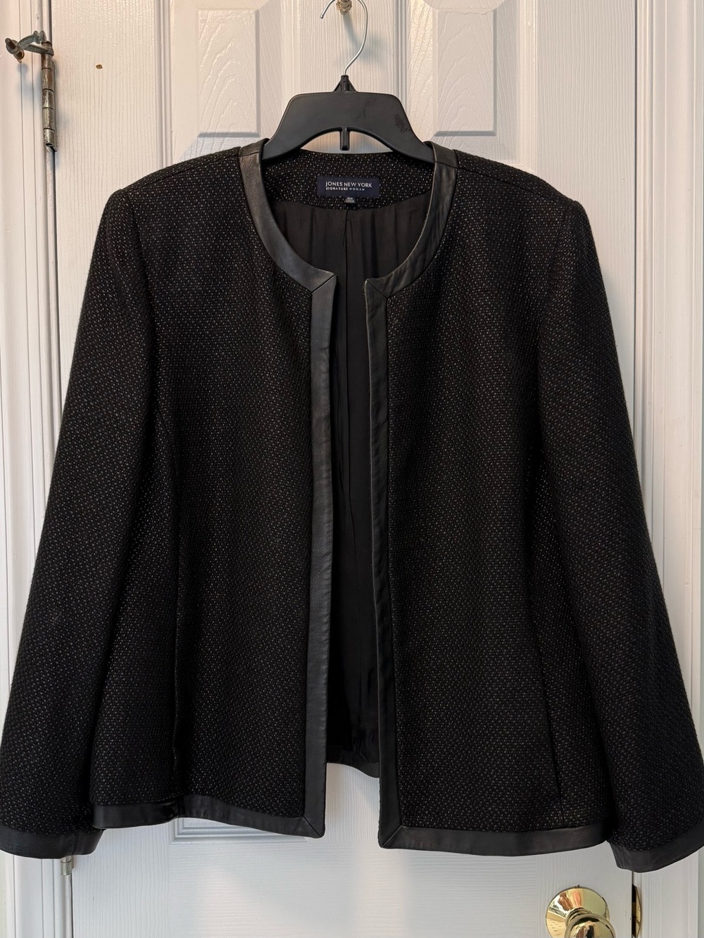 Jones New York Black Tweed Leather Trim Blazer Suit Jacket 16W